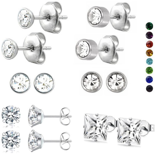 Edelstahl ohrstecker zirkonia - edelstahl,